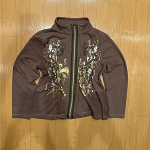 Allyson Woods brown and gold zip-up jacket